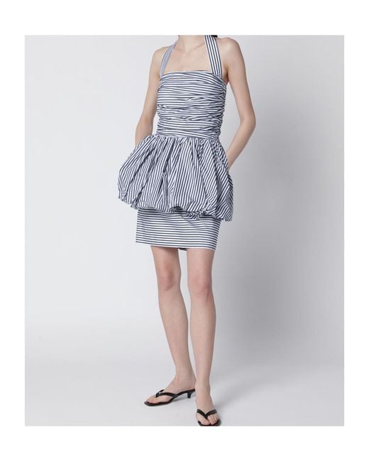 Patou Blue Striped Bubble Mini Dress