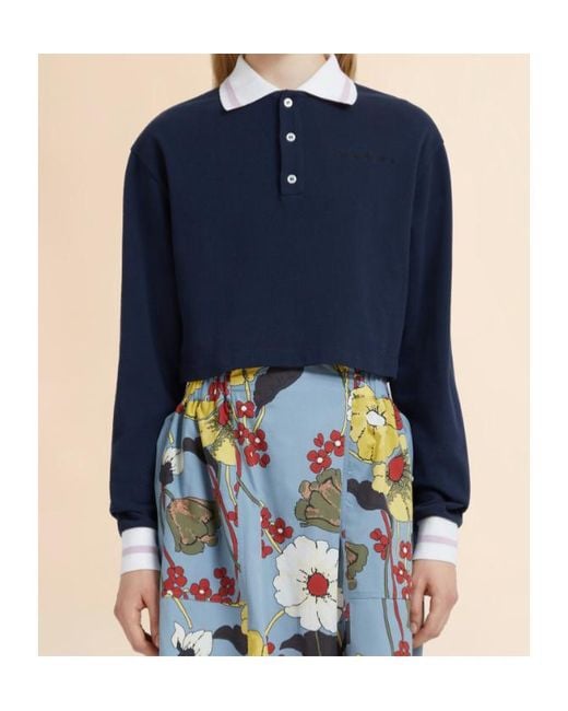 Marni Blue Logo Embroidered Striped-Trim Polo Shirt
