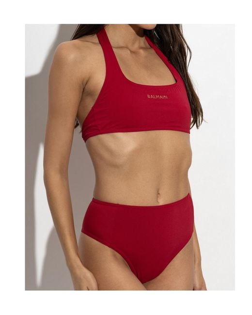 Balmain Red Halter Neck Two-Piece Swimsuit