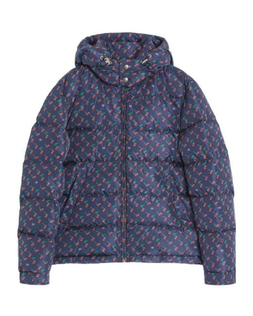 Valentino Blue Nylon Hooded Down Jacket With Cherryfic Print for men
