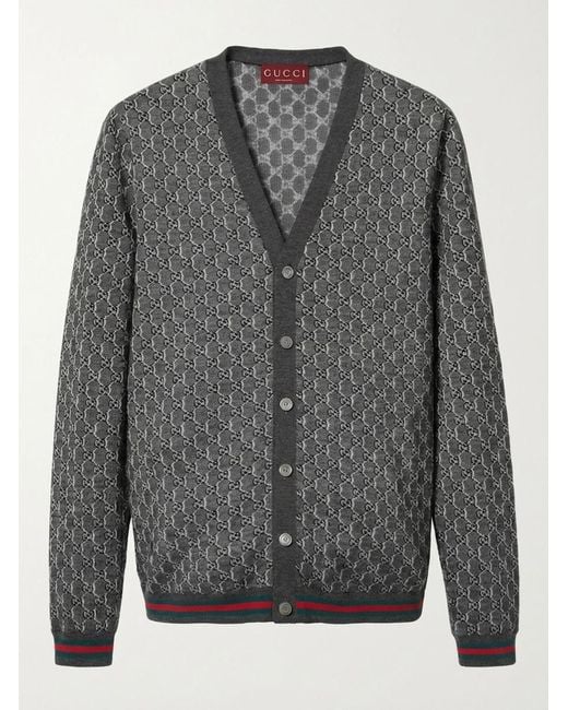 Gucci Gray Monogrammed Button-Up Cardigan for men