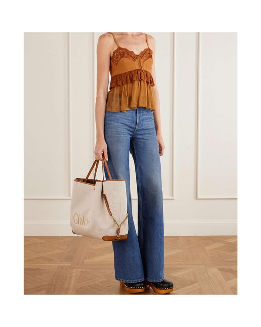 Chloé Natural Chloé Large Logo Canvas Shoulder Bag