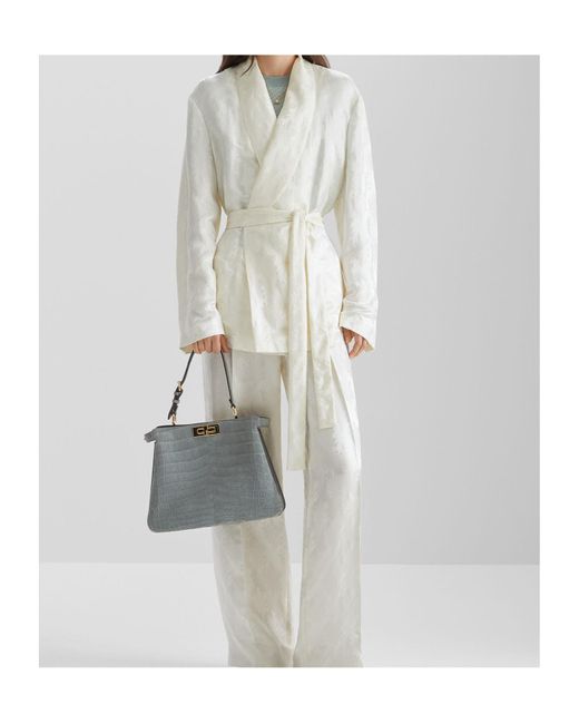 Fendi White Floral Motif Wrap Jacket