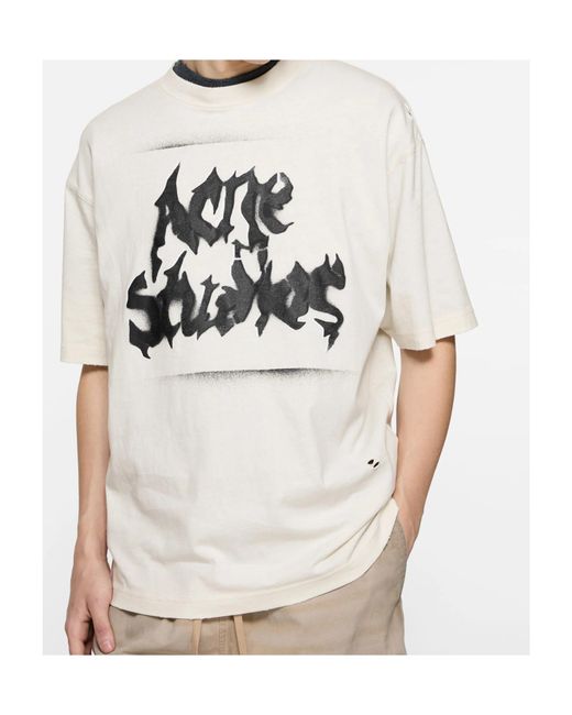 Acne White Logo-Print Distressed T-Shirt for men