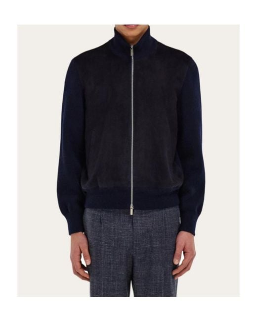 Ferragamo Blue Ferragamo Zip-Up Panelled Jacket for men