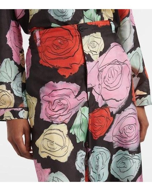 Marni Red Floral Silk Palazzo Pants