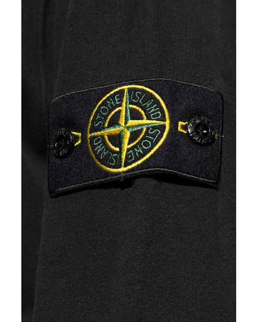 Stone Island Black Compass Patch Drawstring Hoodie for men