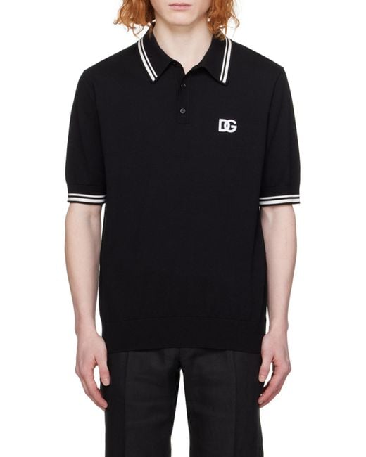 Dolce & Gabbana Black Dg Logo Embroidered Polo Shirt for men
