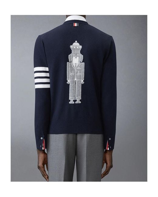 Thom Browne Blue 4-Bar V-Neck Cardigan for men