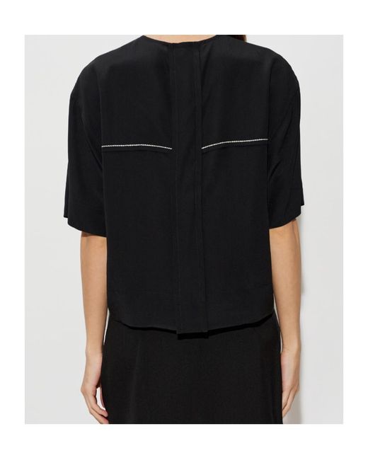 Marni Black Contrast-Stitch Silk T-Shirt