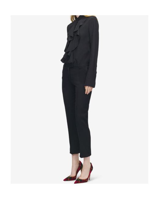 McQueen Black Cropped Tailored Trousers