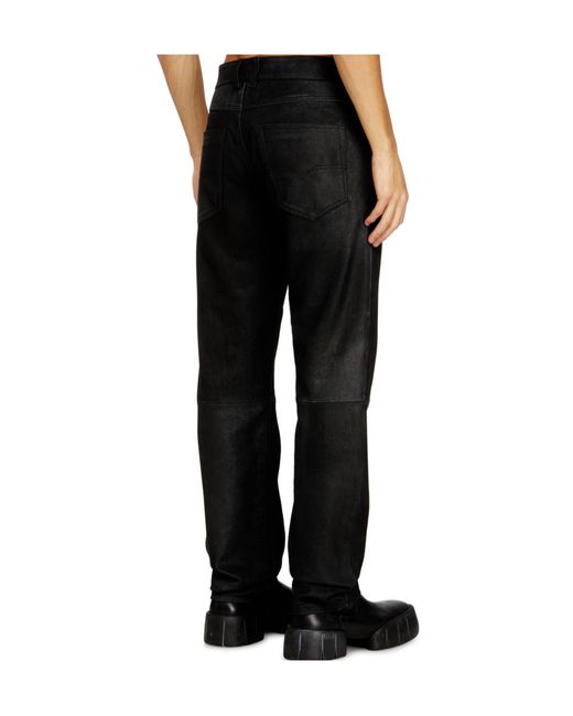 DIESEL Black Five-Pocket Leather Trousers for men