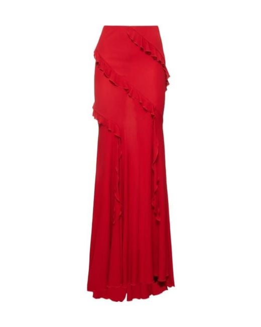 Blumarine Red Ruffled Long Jersey Skirt W/ Train