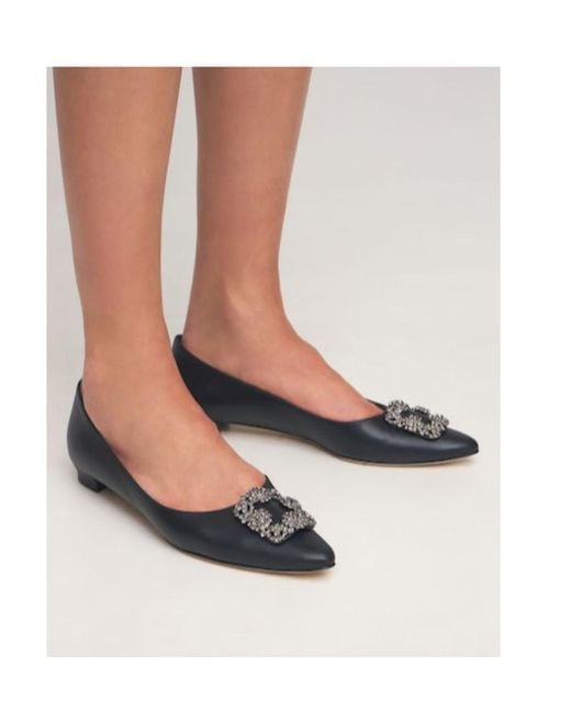 Manolo Blahnik Blue Pointed Flat Shoes