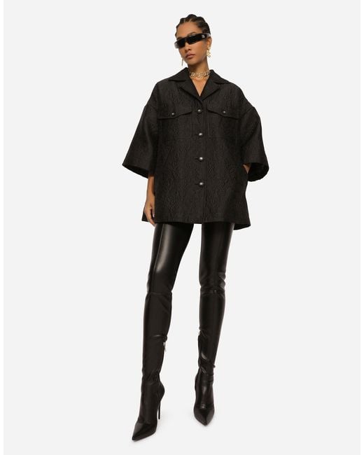 Dolce & Gabbana Black Floral-Jacquard 3/4 Sleeves Jacket