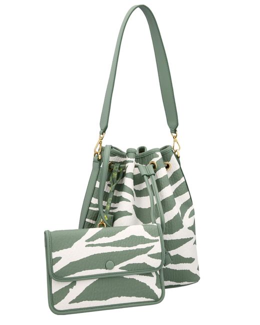 MCM White Dessau Zebra Printed Medium Bucket Bag