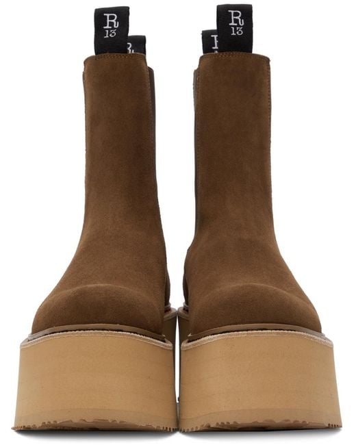 R13 Brown Logo Chelsea Boots