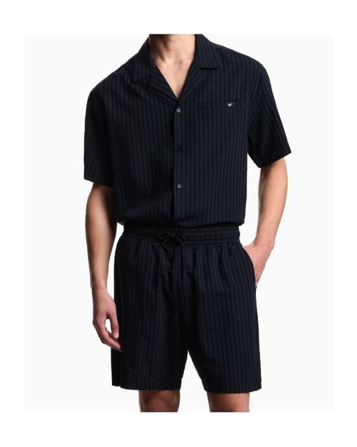 Emporio Armani Blue Textured Drawstring Shorts for men