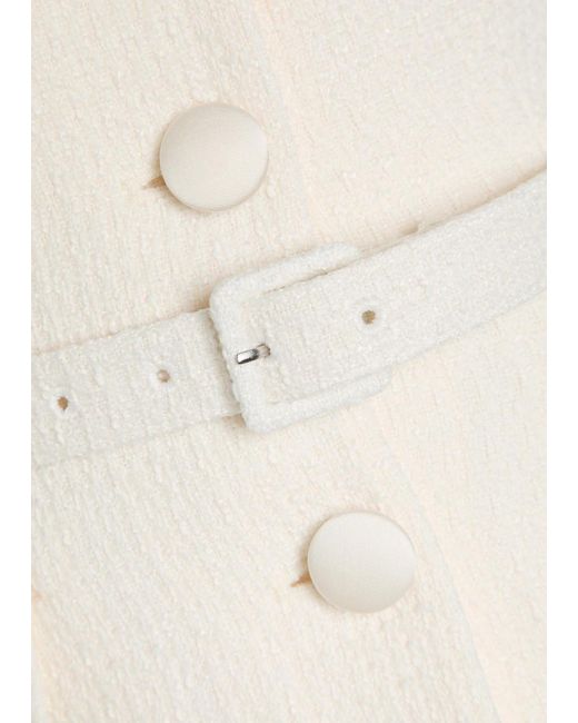 Self-Portrait White Tailored Belted Bouclé And Chiffon Midi Dress