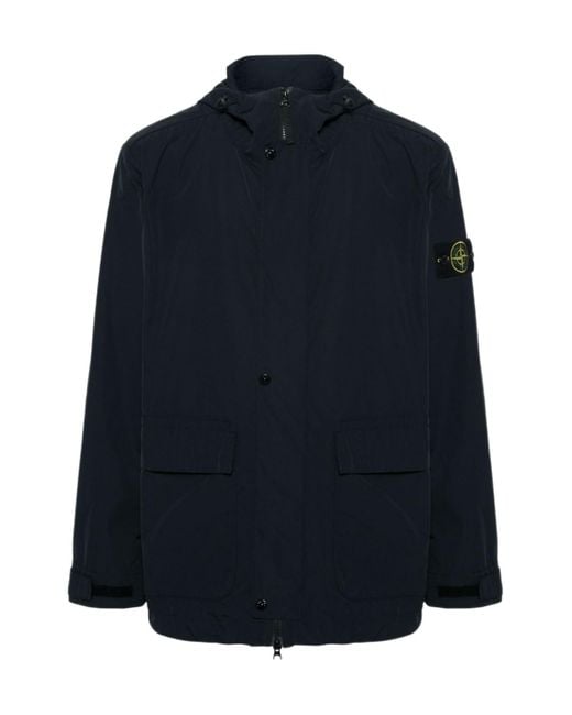 Stone Island Blue Logo Patch Hooded Jacket for men