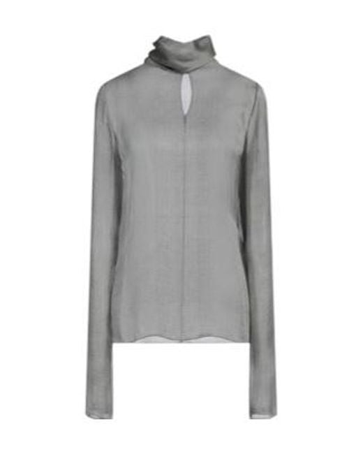 Saint Laurent Gray Checked Chiffon Top