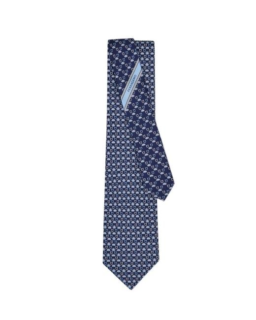 Ferragamo Blue Frog Print Silk Tie for men
