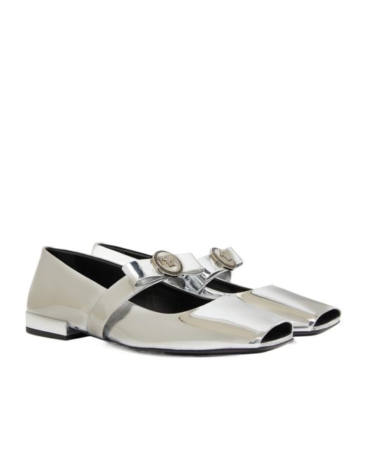 Versace White Gianni Ribbon Open-Toed Ballet Shoes