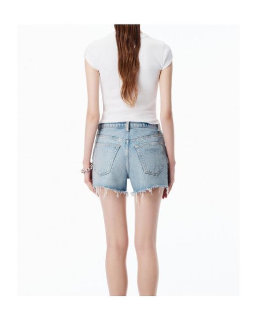 Alexander Wang Blue Embellished Belt-Loop Denim Shorts