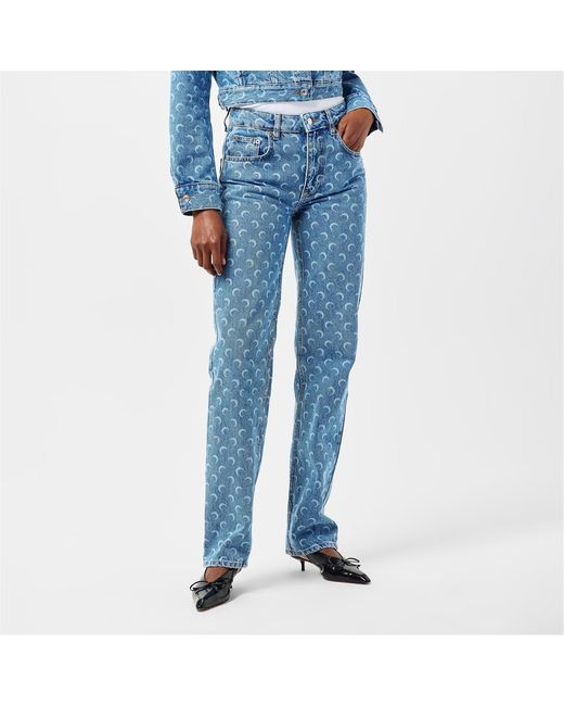 MARINE SERRE Blue Moon Print Denim Pants