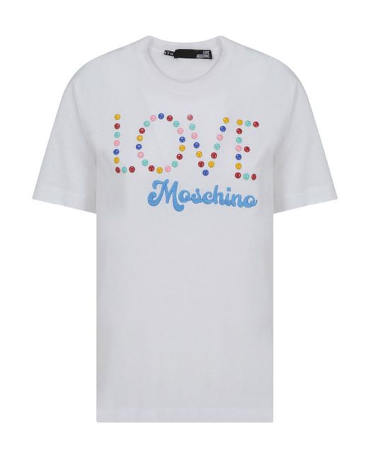 Moschino White Logo-Embroidered Cotton T-Shirt