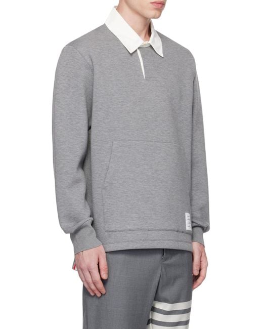 Thom Browne Gray Logo-Patch Rugby Polo Top for men