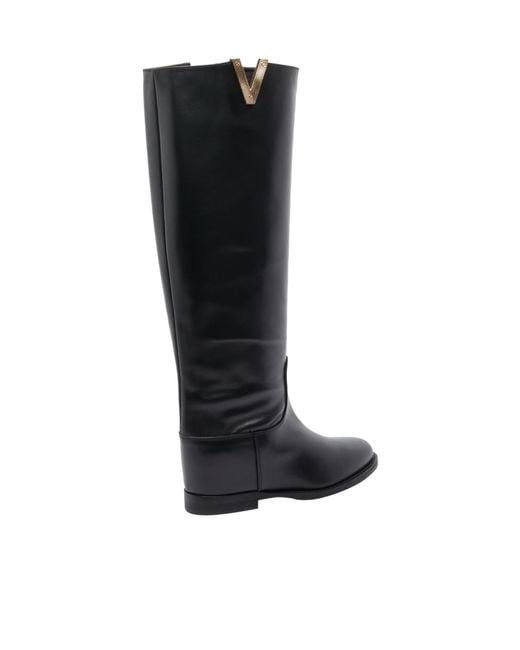 Via Roma 15 Black V Logo Round Toe Boots