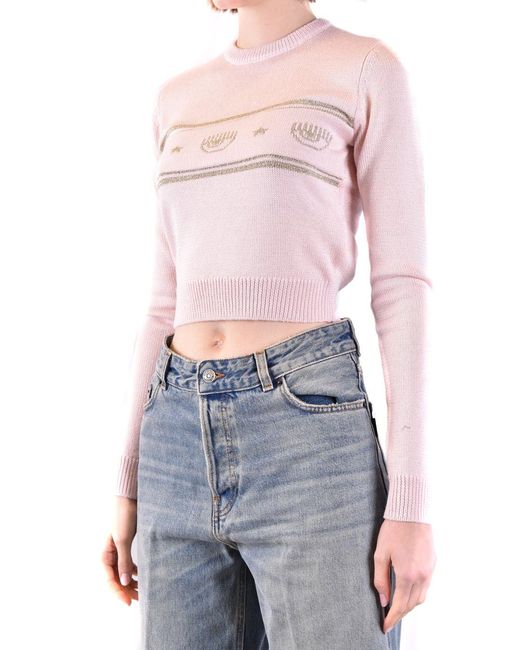 Chiara Ferragni Pink Eyestar Intarsia-Knit Sweater