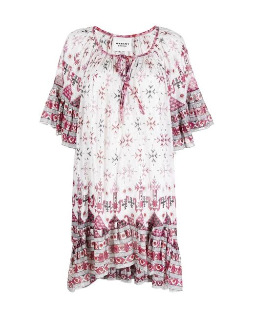 Isabel Marant Pink Isabel Marant Étoile Geometric-Print Ruffled Dress