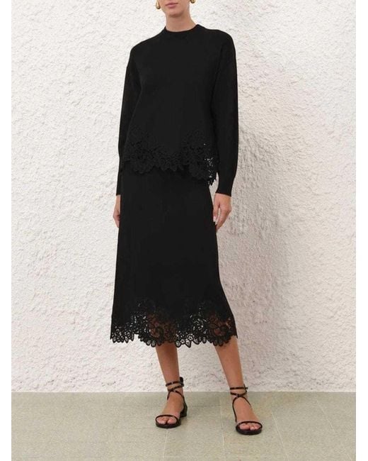 Zimmermann Black Luna Lace Midi Skirt