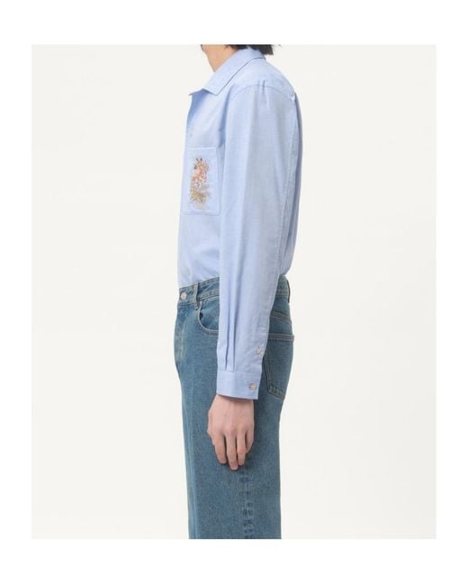 Valentino Blue Floral Embroidered Button-Up Shirt for men