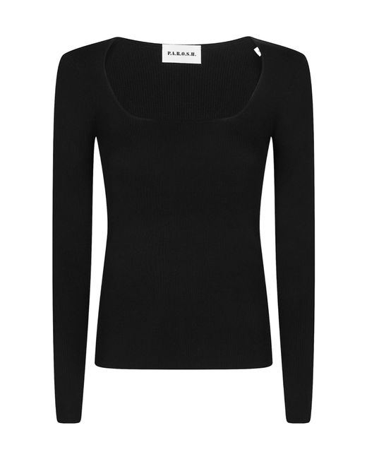 P.A.R.O.S.H. Black Long U Neck Long Sleeve Sweater