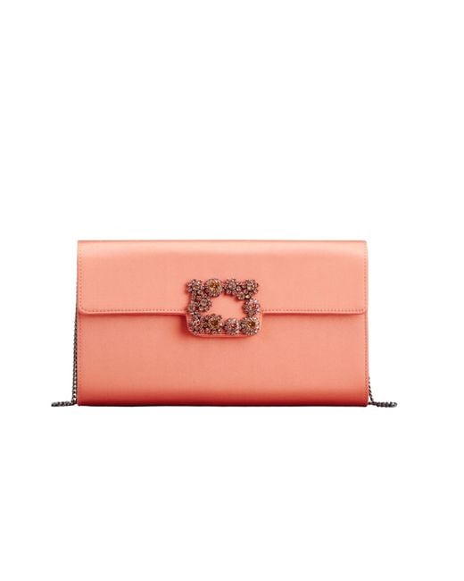 Roger Vivier Pink Efflorescence Embellished Satin Clutch Bag
