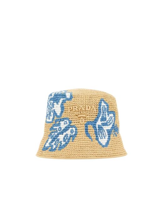 Prada Blue Raffia Bucket Hat
