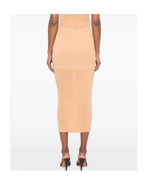 Alberta Ferretti White Ribbed Midi Skirt