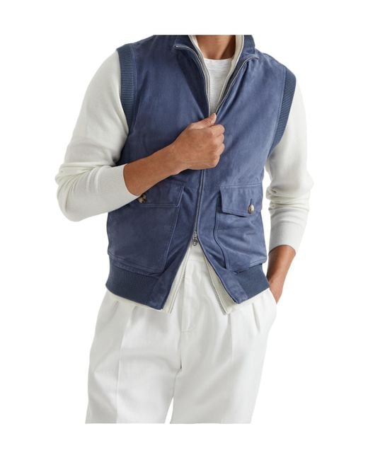 Brunello Cucinelli Blue Suede Vest for men