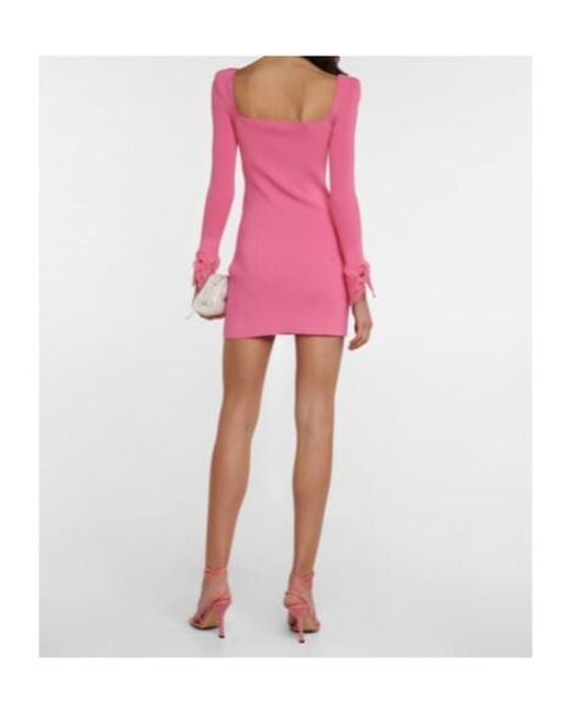 Self-Portrait Pink Lace-Trimmed Rib-Knit Minidress