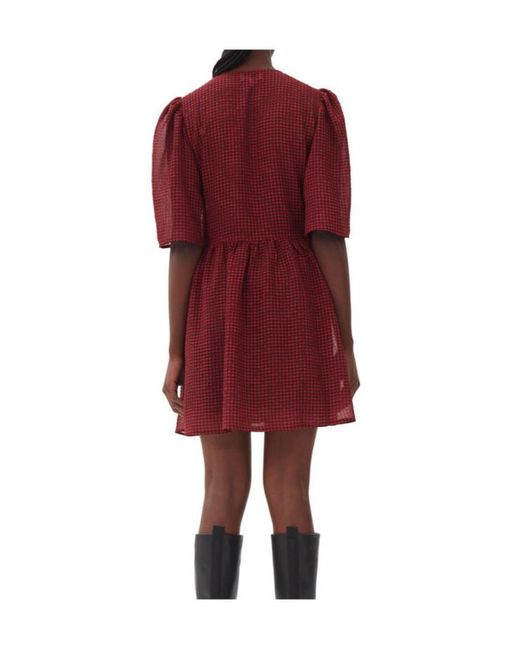 Ganni Red Sheer Tie String Wrap Dress