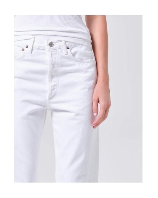 Agolde White Mid-Rise Straight-Leg Jeans