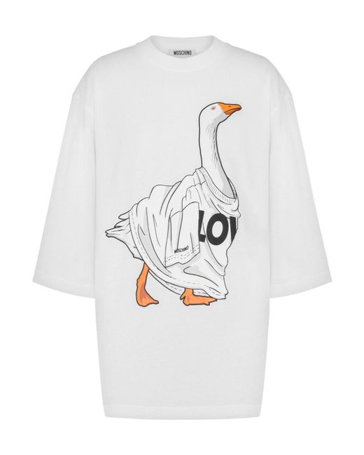 Moschino White Goose Printed Oversized T-Shirt