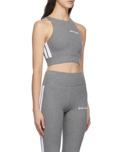 Palm Angels Gray Logo Printed Ribbed Knit Sport Bra