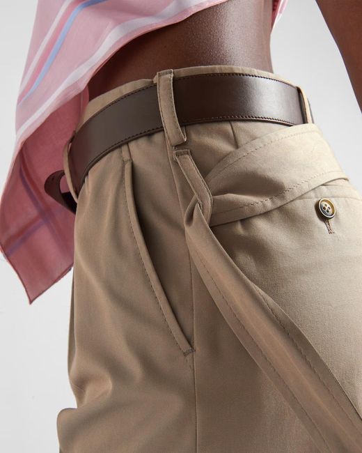 Prada Natural Belted Gabardine Shorts