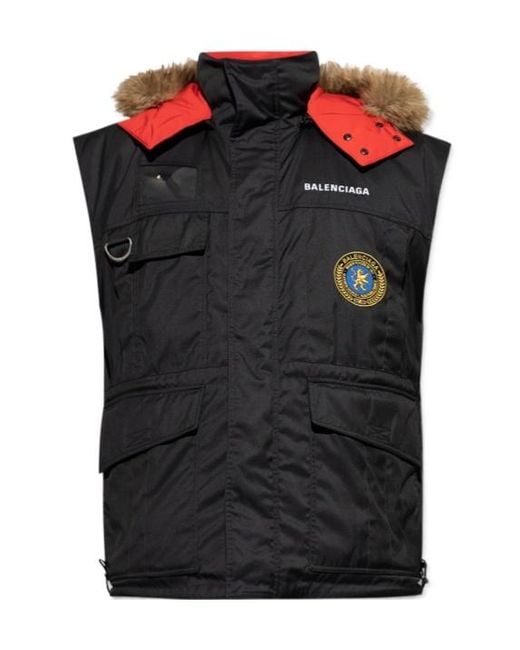Balenciaga Black Fur-Trimmed Padded Jacket for men