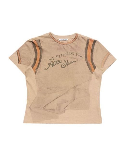 Acne Natural Logo Printed Crewneck T-Shirt