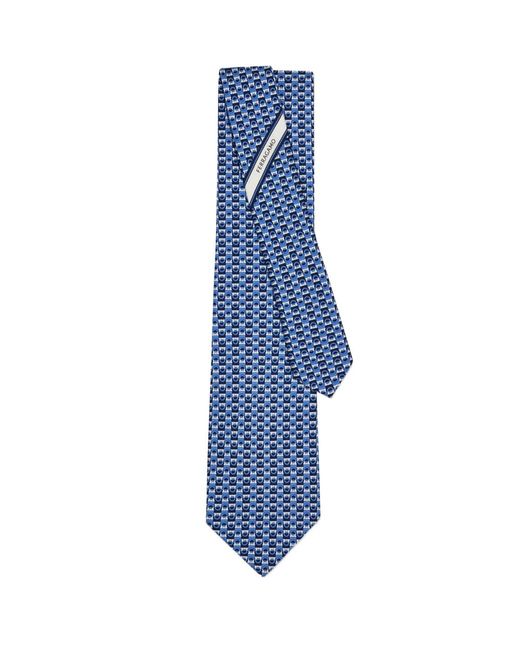 Ferragamo Blue Ferragamo Gancini Bicolor Print Tie for men